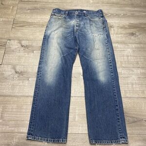 Levis 501 Jeans Mens 31x32 Blue Med Button Fly‎ Straight Leg Distressed Denim